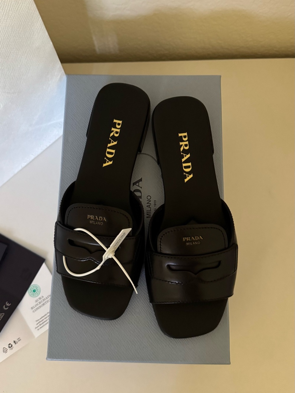 Prada Black Leather slides size 37.5 - Picture 2 of 9